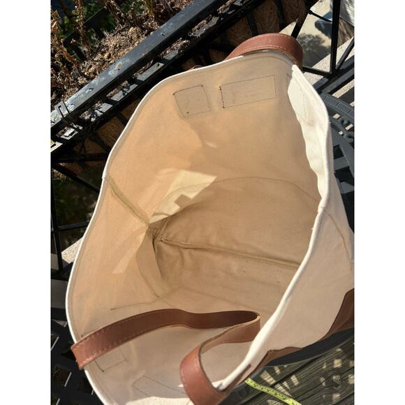Monte & Coe Brown Organic Cotton Canvas Tote Bag Leather Handles - Picture 7 of 8